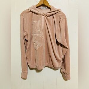 FILA Y2K Velour Half Zip Cropped Hoodie Pullover Sweater Size M